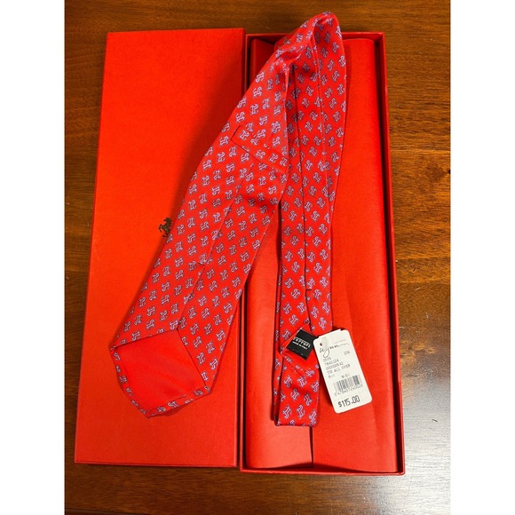 Ferrari 100% Silk Necktie Red All Over Logo Print Made in Italy w Box - Picture 4 of 8